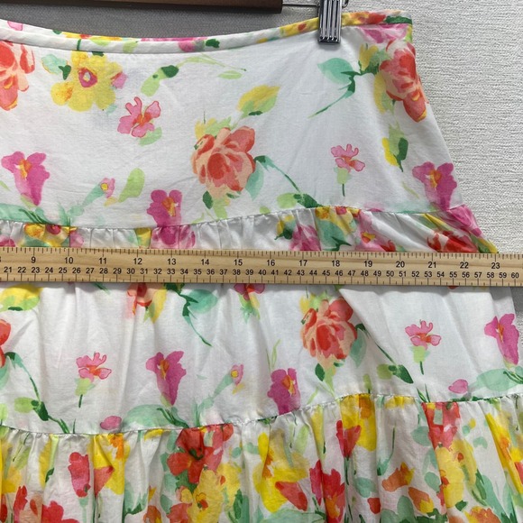 VTG 90s CHAPS Women's Size 12 Tiered Midi Lined Skirt White Floral Print Cotton - Picture 5 of 8